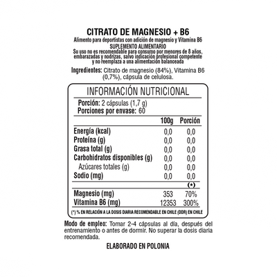 Citrato de Magnesio + B6 (120 Capsulas Vegetales) - 7Nutrition