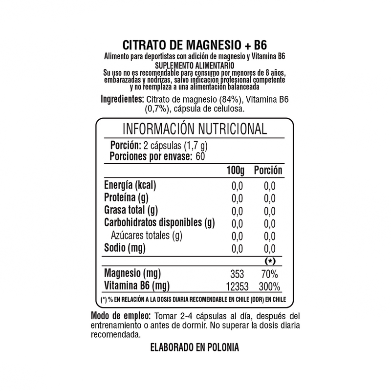 Citrato de Magnesio + B6 (120 Capsulas Vegetales) - 7Nutrition