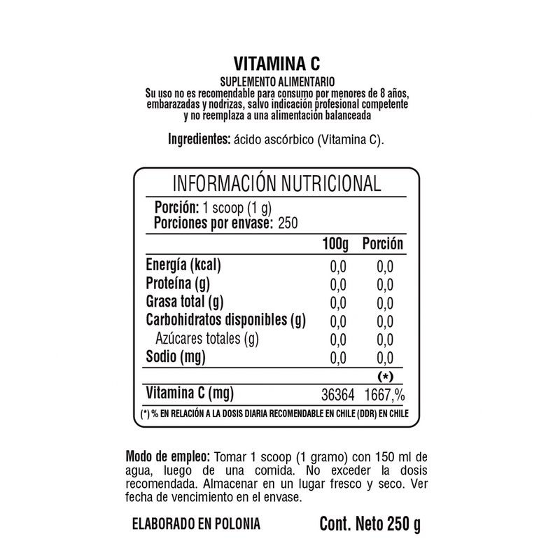 Vitamin C PURE 250g (En Polvo) - 7Nutrition